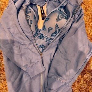 VS PINK - Blue Zip-Up Hoodie with Butterfly Print sports bra